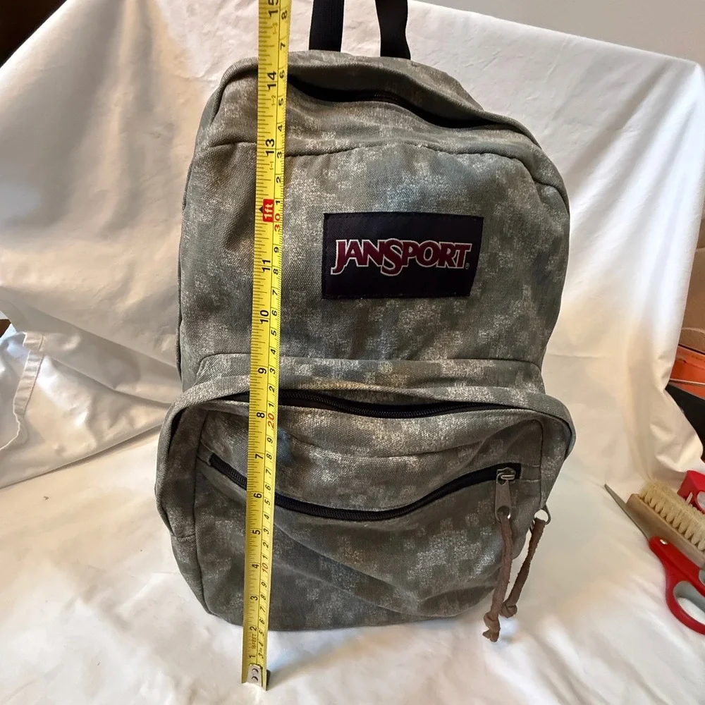 JanSport Right Pack Digital Camo Canvas Suede Bottom Backpack Grey Brown
